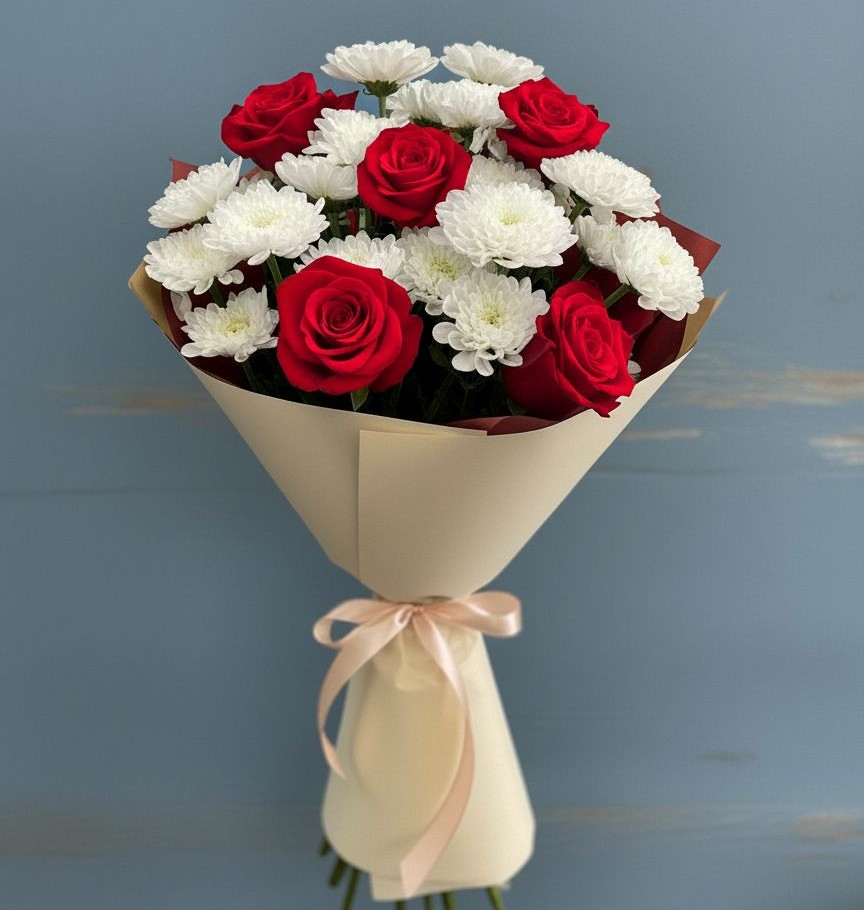 Букет цветов из: Розы и Хризантемы в Смышляевка