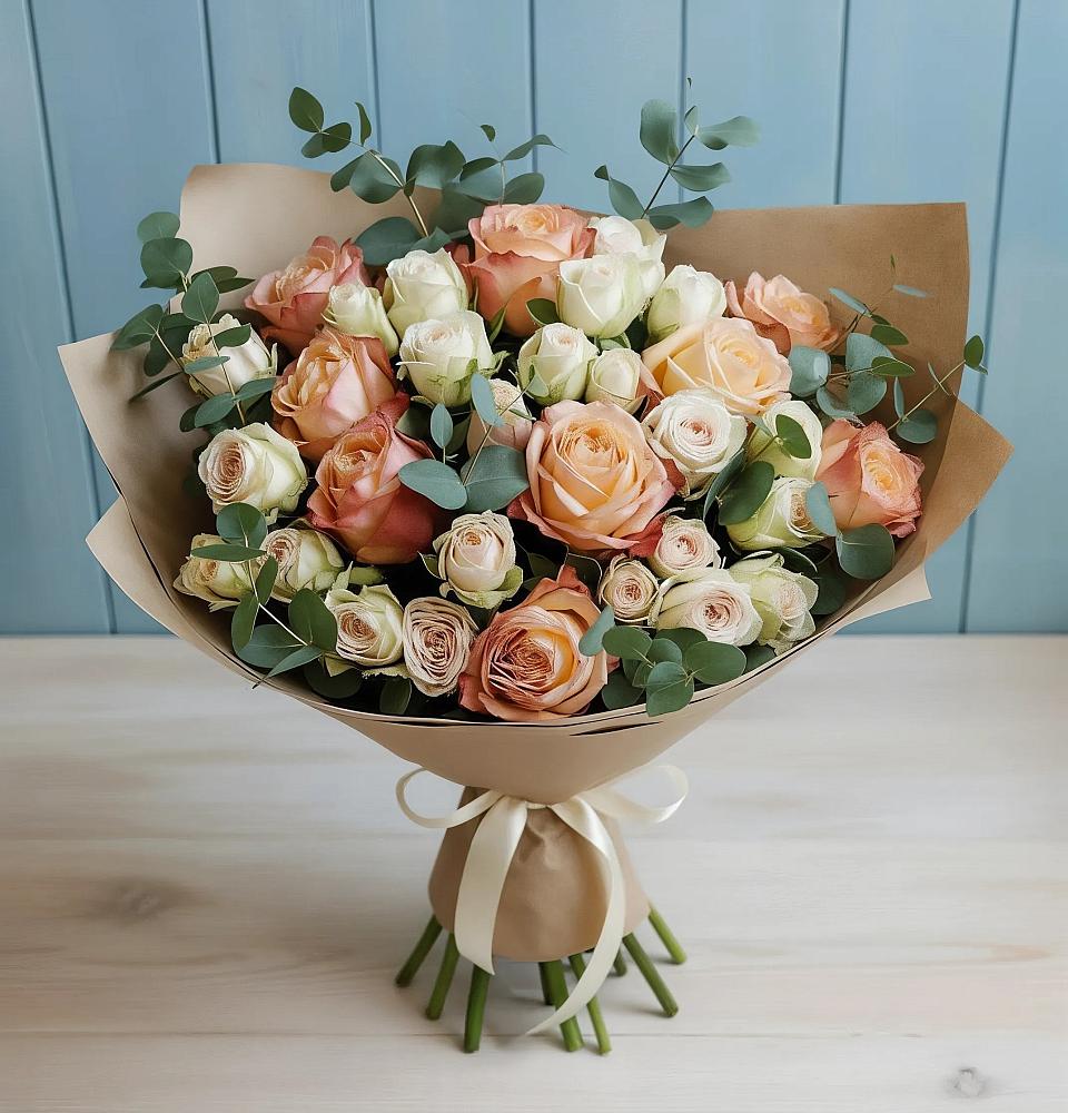 Букет цветов из: Альстромерии и Розы в Смышляевка