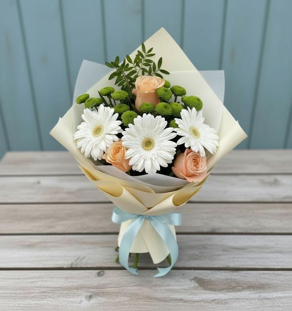 Букет цветов из: Герберы, Розы и Хризантемы в Смышляевка