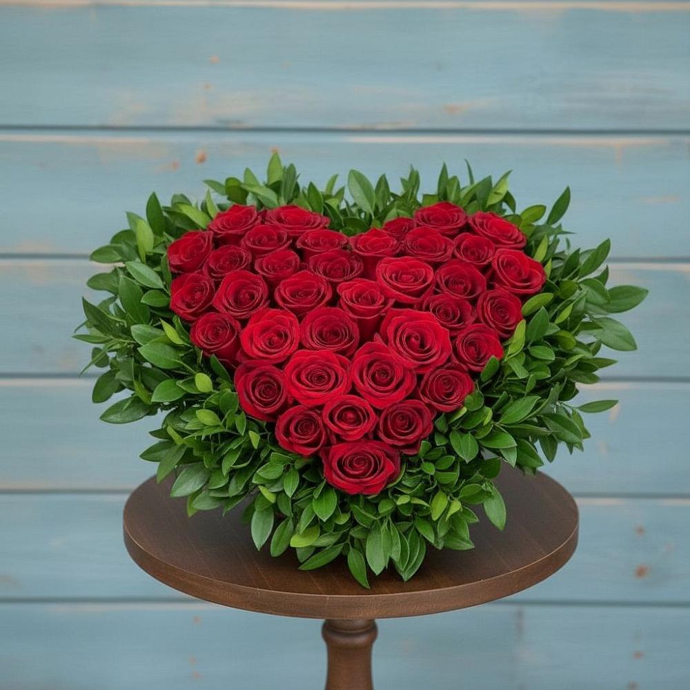 Цветочная композиция из Розы в виде сердца в Смышляевка