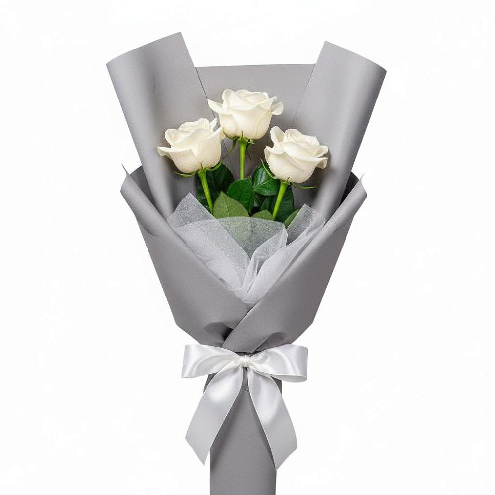 Букет 3 белые розы в Смышляевка