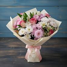 Букет цветов из:  Хризантемы, Альстромерии и Розы в Смышляевка