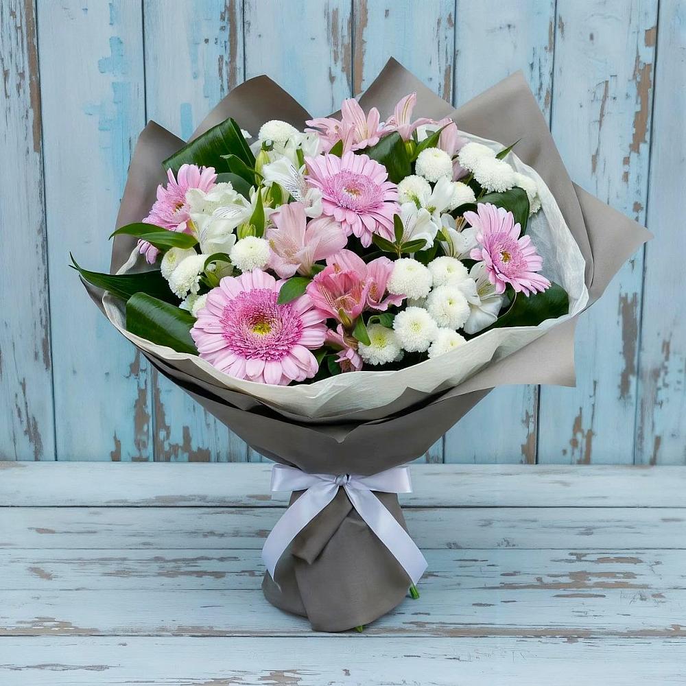 Букет цветов из: Герберы, Альстромерии и Хризантемы в Смышляевка