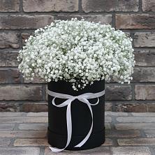 Цветочная композиция из Гипсофила в шляпной коробке в Смышляевка